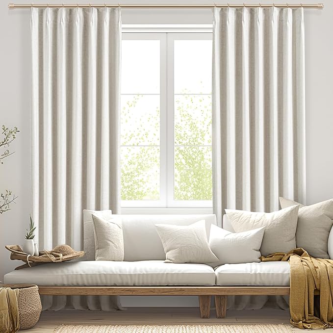 IVAPUPU Natural Linen Blend Pinch Pleated Full Blackout Curtains - Image 6