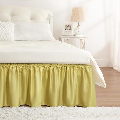 RIMELA Bed Skirt Queen Size Champagne Green 15 Inch Drop, Wrap Around Elastic by RIMELABedSkirt