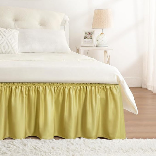 RIMELA Bed Skirt Queen Size Champagne Green 15 Inch Drop, Wrap Around Elastic by RIMELABedSkirt