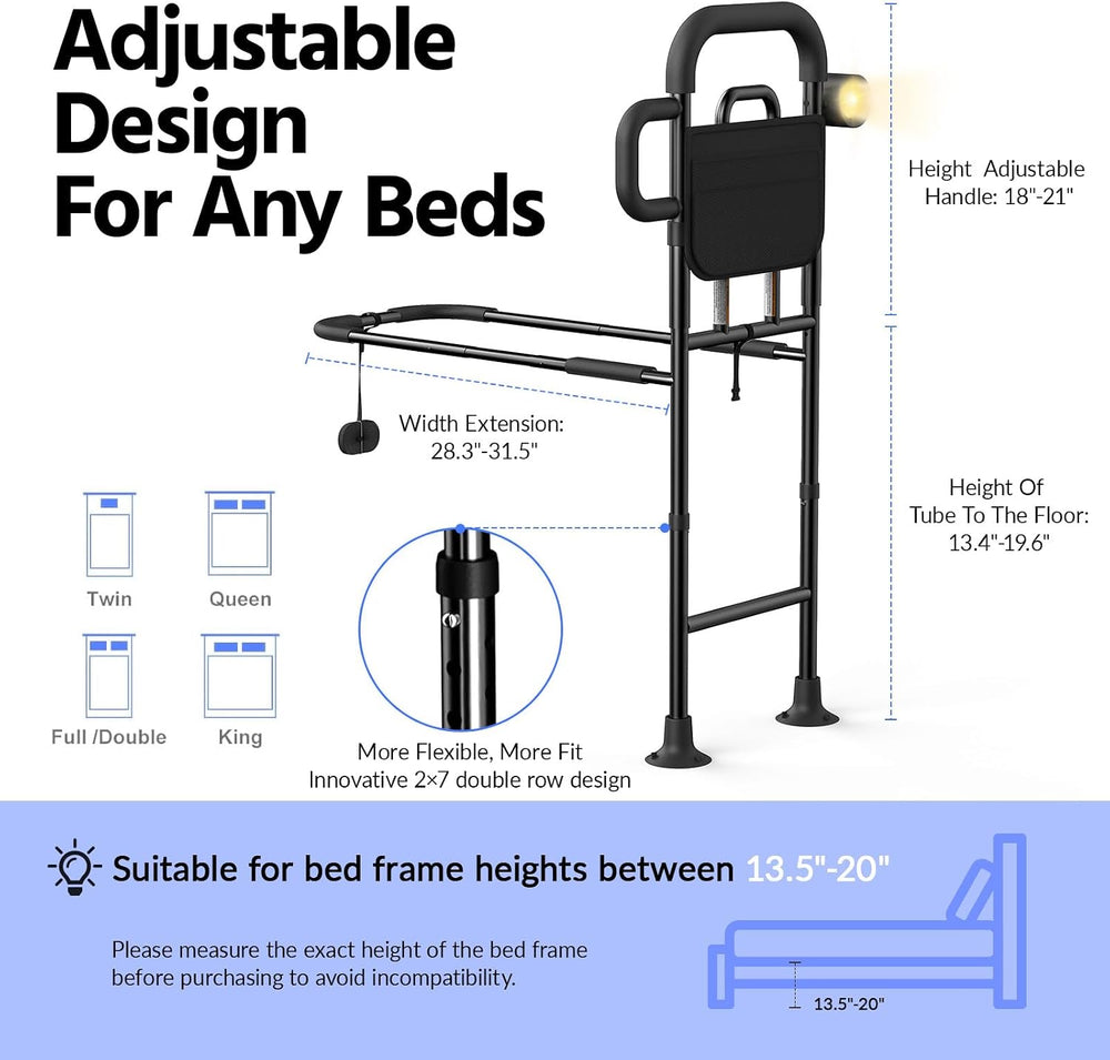Bed Rails for Elderly Adults Safety with Remote Control Light - Height Adjust...