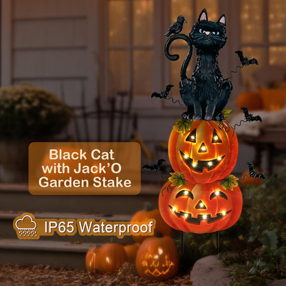 Halloween Decorations Outdoor,Battery Operated Cat Lighted Timer Yard Decor