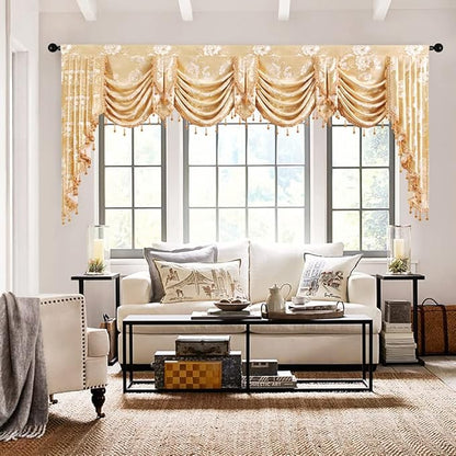ELKCA Golden Floral Jacquard Swag Waterfall Valance by ELKCA