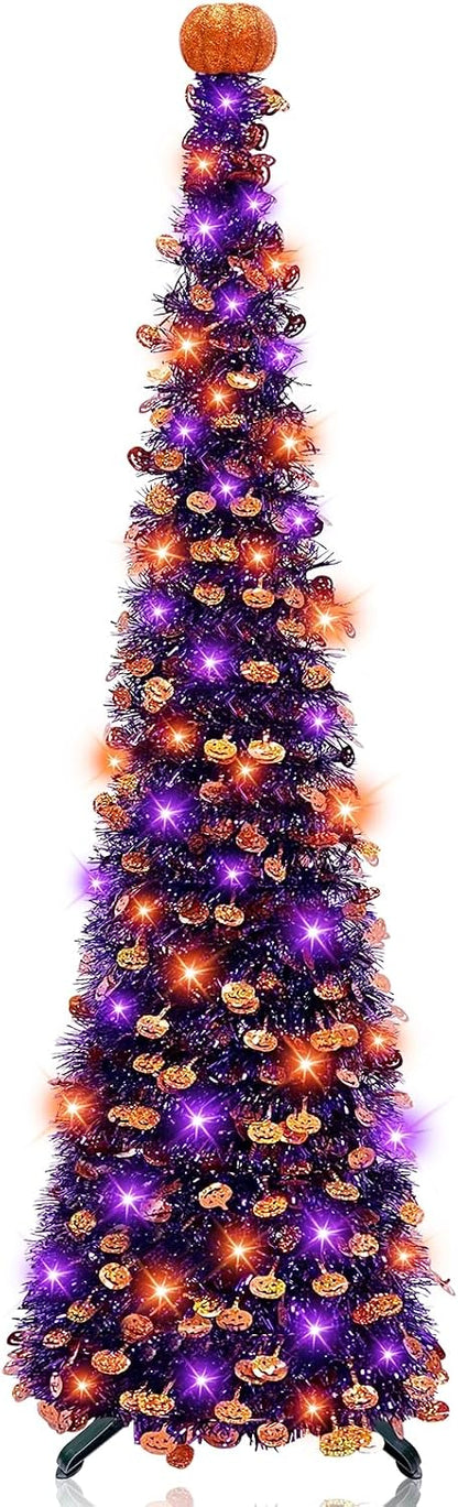 5 Ft Halloween Black Tree Orange & Purple Lights Halloween Decorations