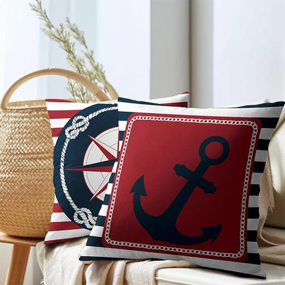 Anchor Compass Throw Pillow Cases Outdoor Nautical Pillow Covers Blue and White - Image 7