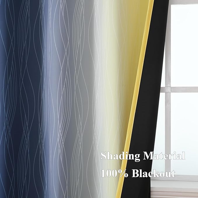 Estelar Textiler Navy Blue and Yellow Blackout Curtains 72 Inch Length 2 Panels - Image 5