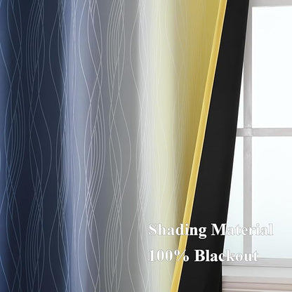 Estelar Textiler Navy Blue and Yellow Blackout Curtains 72 Inch Length 2 Panels - Image 5