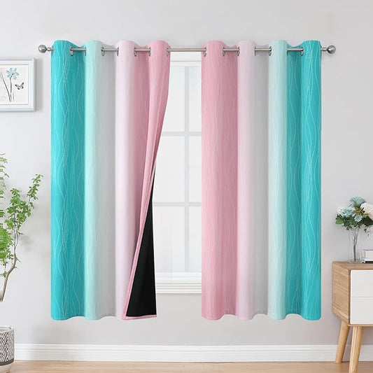 Estelar Textiler Pink and Teal Blackout Curtains by ESTELARTEXTILER