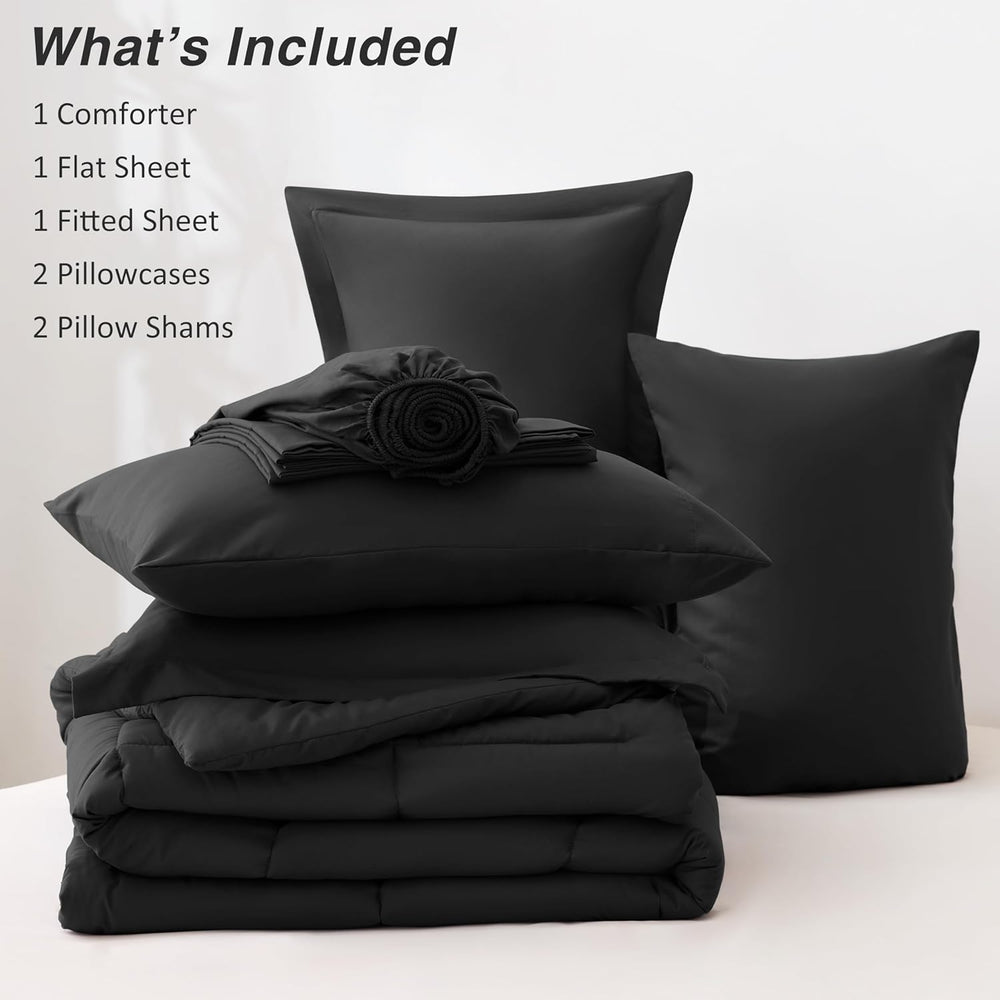 Love's cabin Full Comforter Set, 7 Pieces Bed in a Bag, Black