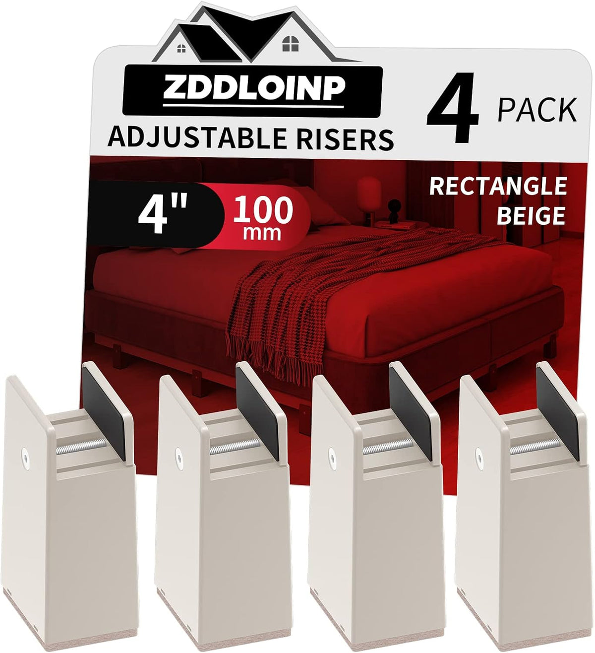 4 inch bed risers with adjustable screw clamp, main product view