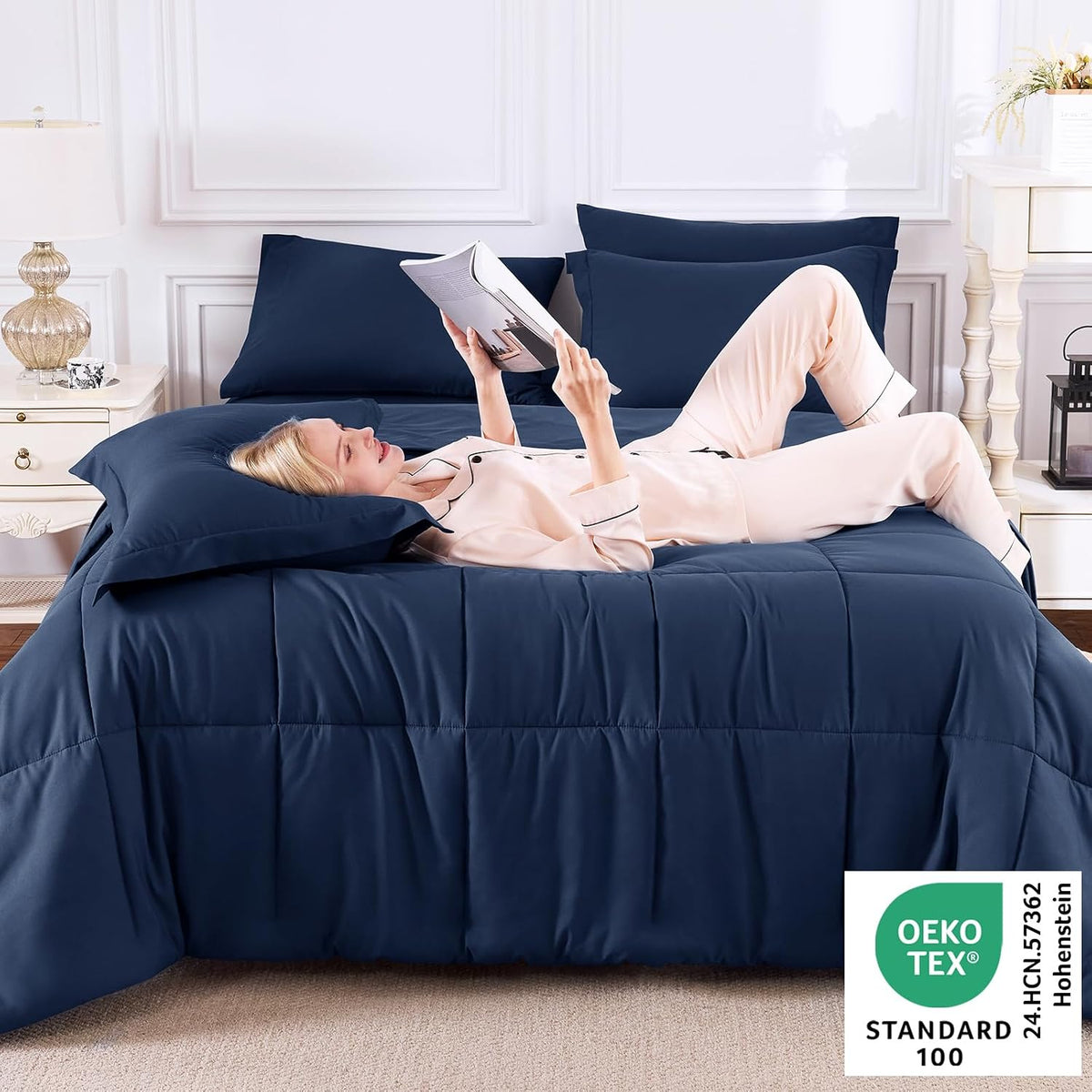 cozylux full size comforter sets, 7-piece bed in, close-up detail