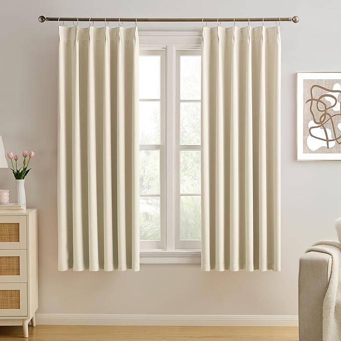 KEQIAOSUOCAI Cream Beige Curtains 63 Inches Long, Summer Heat Thermal Insulated by KEQIAOSUOCAI