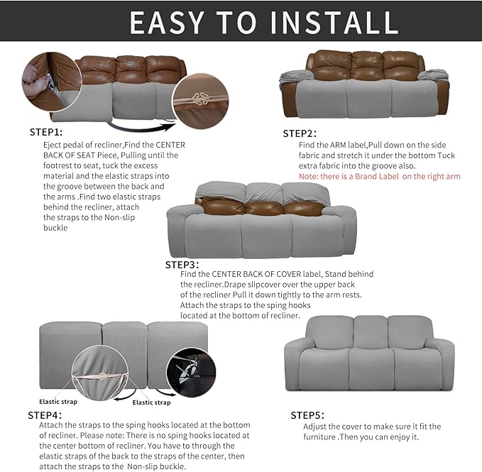 Easy-Going 8 Pieces Recliner Sofa Stretch Sofa Slipcover Sofa Cover Furniture - Image 4