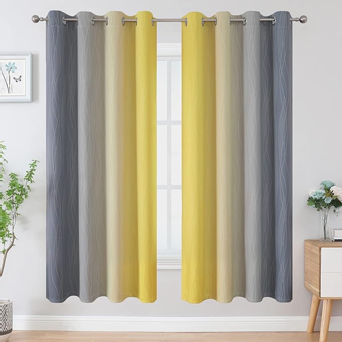 Estelar Textiler Ombre Grey and Yellow Blackout Curtains 72 Inch Length 2 Panels - Image 2