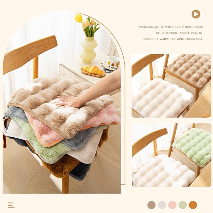 Square Faux Fur Seat Cushion, Faux Rabbit Fleece Chair Pad, Winter Thick Plush - Image 2