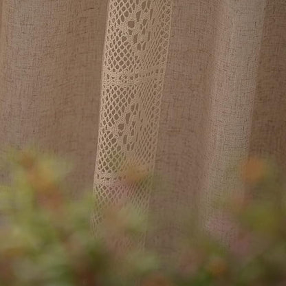 ENJOYBRIDAL Beige Curtains Crochet Lace Patchwork Drapes Curtains 96 Inch - Image 7
