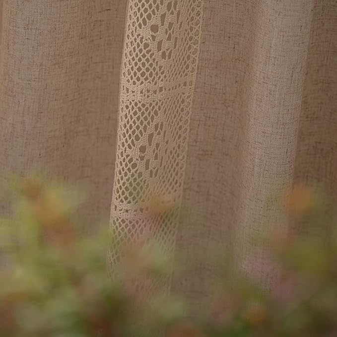 ENJOYBRIDAL Beige Curtains Crochet Lace Patchwork Drapes Curtains 84 Inch - Image 7