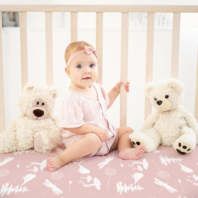 Nap Mat Sheet 47"x24", 3 Pack Pink Floral Baby Crib Sheets Fitted Elastic - Image 4