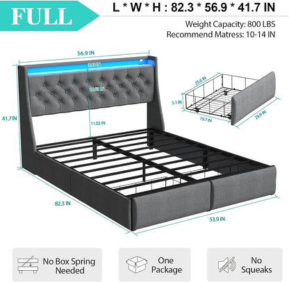 upholstered wingback full bed frame with 2 storage shown in use
