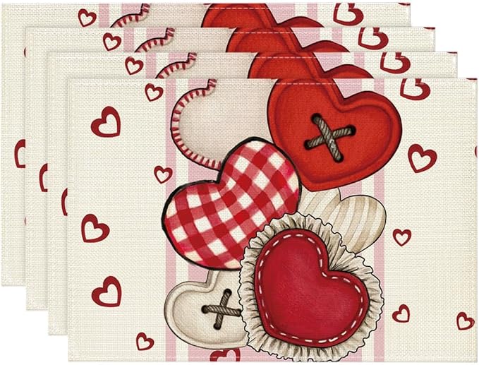 Artoid Mode Heart-Shaped Buttons Valentine Placemats Set of 4, 12x18 Inch by ArtoidMode