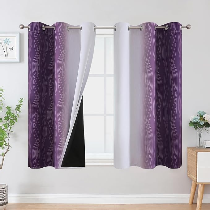 Estelar Textiler Purple and Greyish White Ombre Blackout Curtains 45 Inch by ESTELARTEXTILER