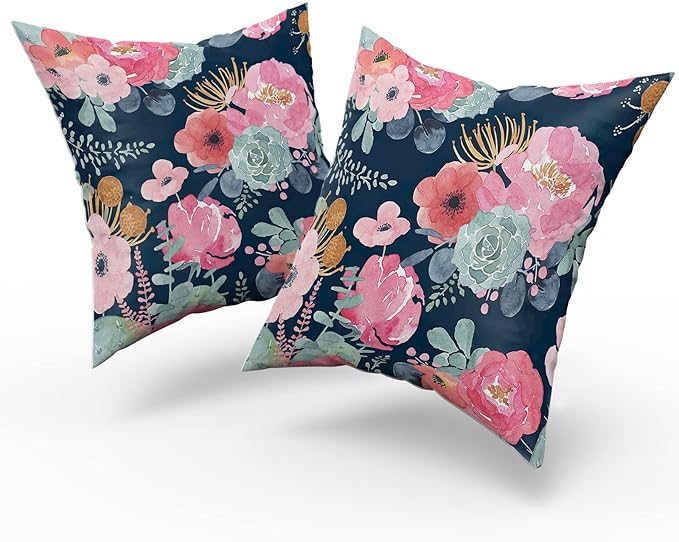 Watercolor Flower Throw Pillow Cover 22x22 Inch Pink Peony Floral - Image 3