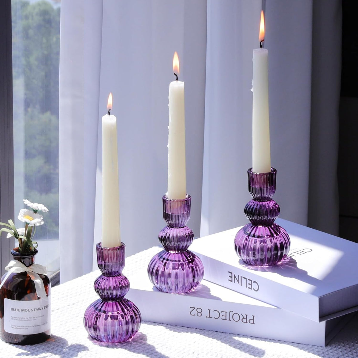 Woho Set of 6 Purple Taper Candle Holders 4.3" H for Halloween Decorations