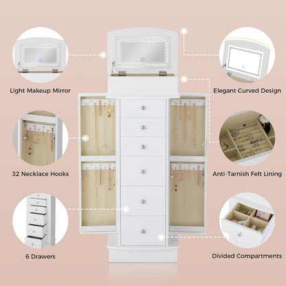 ironck jewelry cabinet with led mirror and 6, package contents