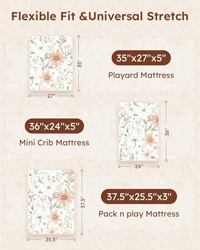 Pack and Play Sheets Fitted 3 Pack, Mini Crib Sheets - Image 3