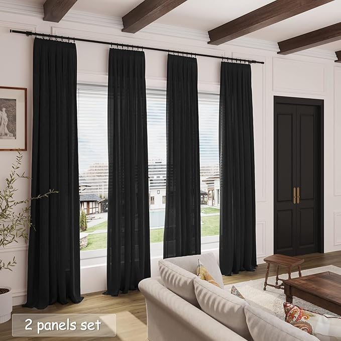 Nanspring Extra Long Black Linen Curtains 108 Inches Long 2 Panels Set - Image 6