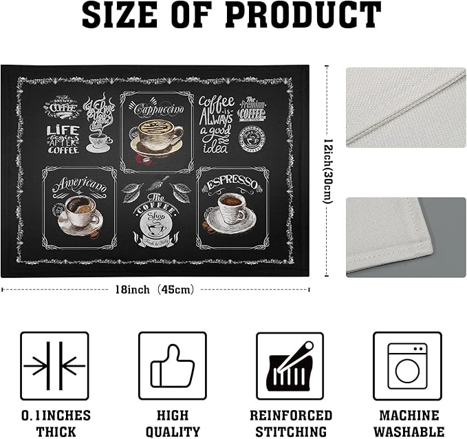 Giwawa Coffee Placemts Set of 4, Washable Heat-Resistant Linen Placemats - Image 4