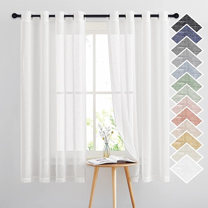 NICETOWN White Linen Sheer Curtains 63 inch Length, Vintage Grommet Linen by NICETOWN
