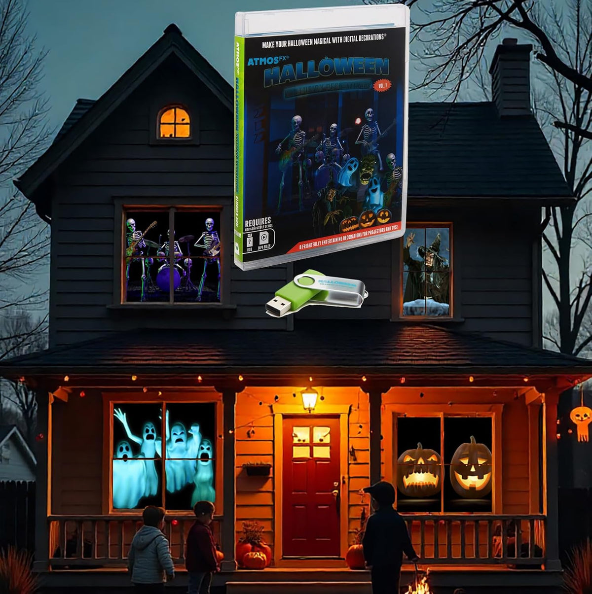 AtmosFX® Halloween Hollusion Digital Decoration on USB Includes 8 Atmosfx Video Effects for Hallloween