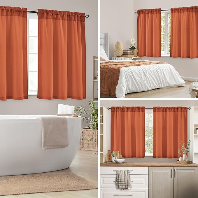 HOMEIDEAS Non-See-Through Fall Burnt Orange Privacy Kitchen Sheer Curtains 24 - Image 2