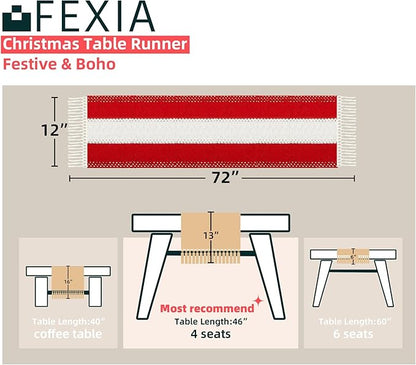 FEXIA Boho Red Table Runner for Holiday Decoration 72 Inches Long Red & Cream - Image 2