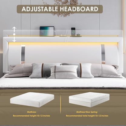 keyluv king size bed frame with rgb led showing dimensions