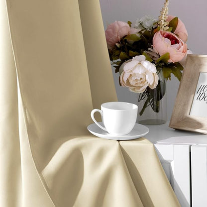 HOMEIDEAS Blackout Curtains for Bedroom 52 X 63 Inch Length 2 Panels Set Beige - Image 7