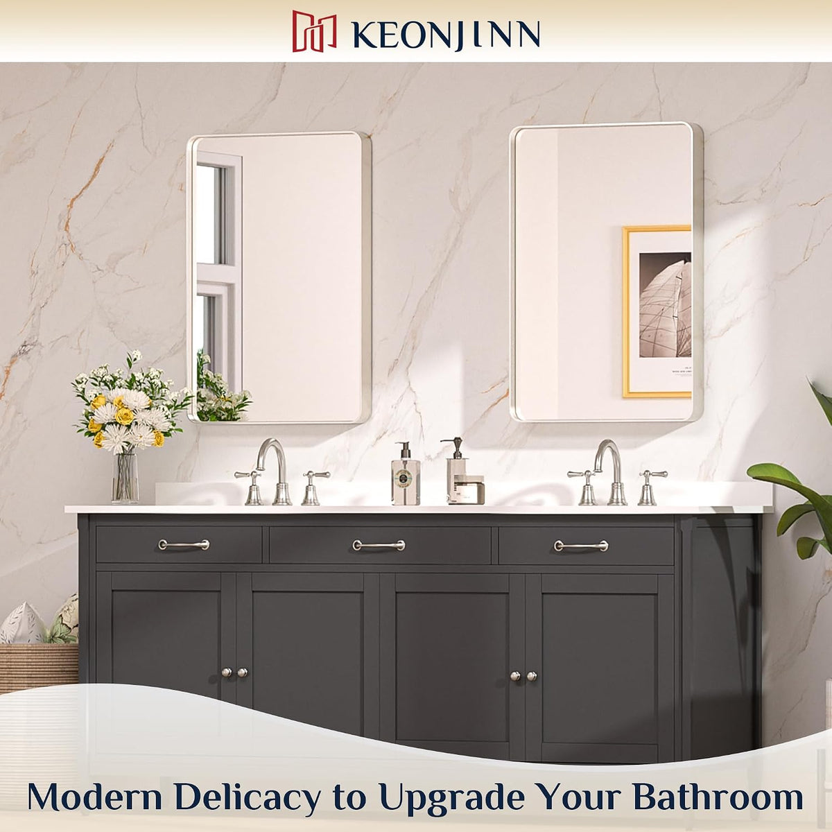 keonjinn 20 x 30 inch brushed nickel bathroom shown in use