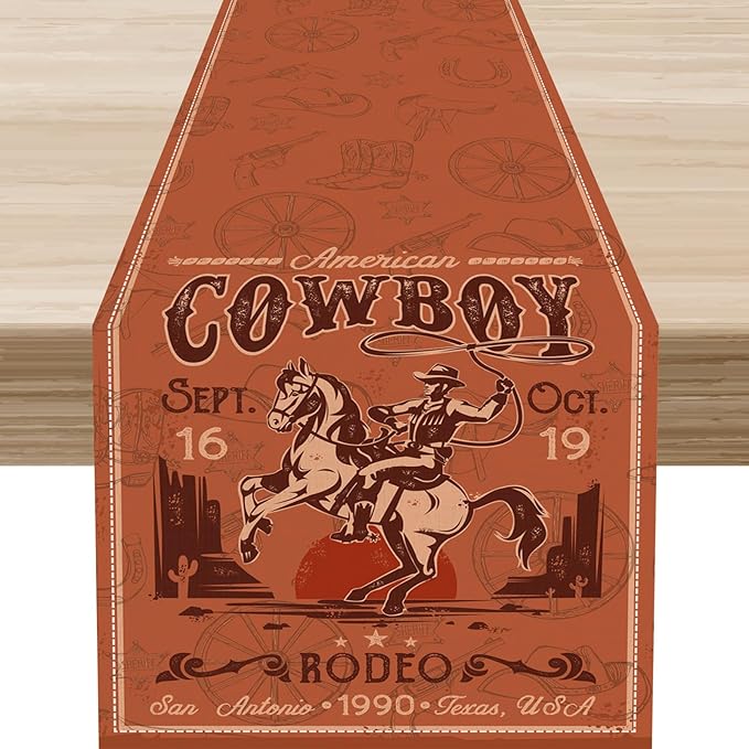 Western Cowboy Table Runner, Rustic Country Cowboy American Wild West Riding by Unknown