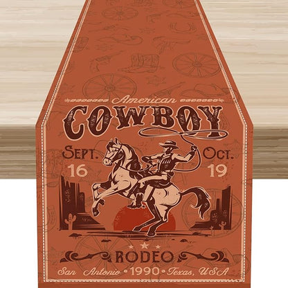 Western Cowboy Table Runner, Rustic Country Cowboy American Wild West Riding by Unknown