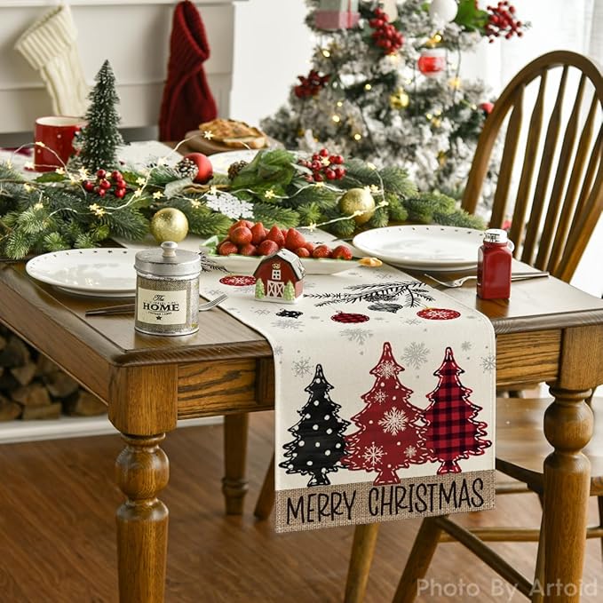 Artoid Mode Red Pine Trees Merry Christmas Table Runner, Winter Xmas Holiday - Image 2