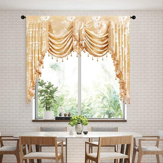 ELKCA Golden Jacquard Swag Waterfall Valance by ELKCA