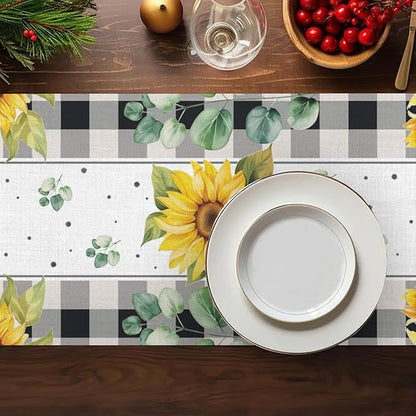 Cat and Sunflower Table Runner, Linen Farmhouse Table Cloth Decor, Table Runner - Image 5