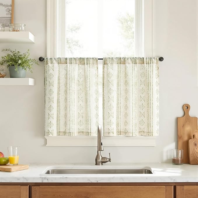 jinchan Boho Kitchen Curtains Linen Tier Curtains 20 Inch Bohemian Cafe Style by JINCHAN