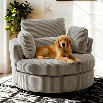 Aoiy & Wifon 42" W Oversized Swivel Accent Chair, Upholstered Round Barrel Chair by AoiyWifon