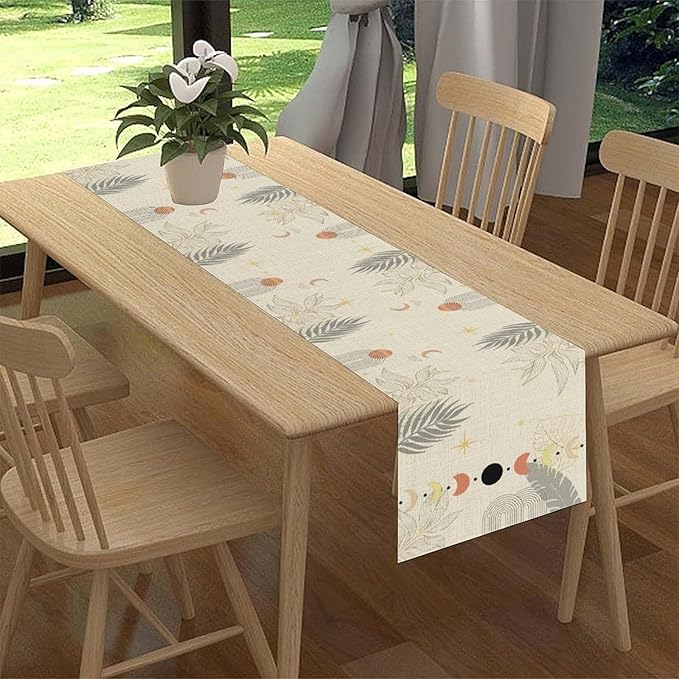 Abstract Mid Century Table Runner, Modern Sun Moon Boho Tropical Plants Palm - Image 2