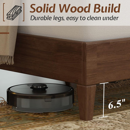jocisland solid wood king bed frame, 50" tall, front angle view