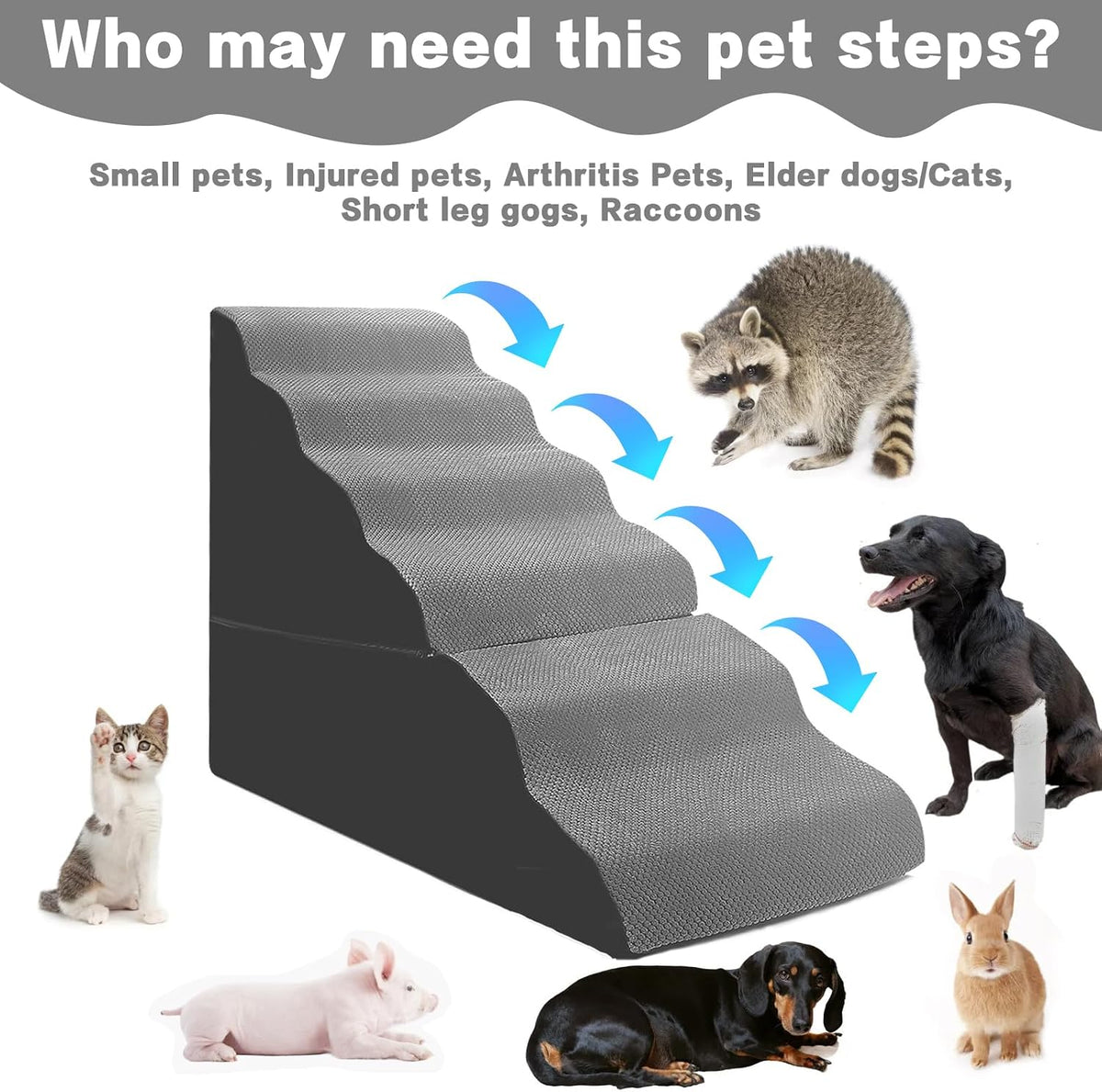 dog stairs for high beds 30-36 inches tall showing dimensions