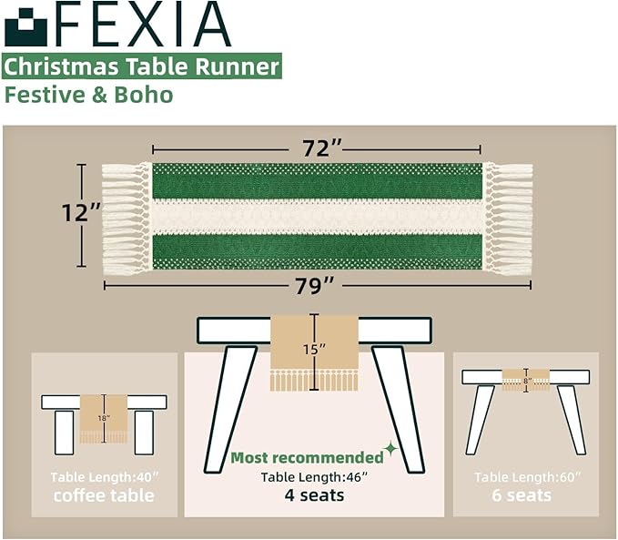 FEXIA Green Table Runner 72 Inches Long - Image 2