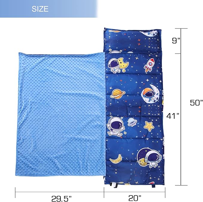Toddler Nap Mat with Removable Pillow and Minky Blanket, Soft Rolled Napping - Image 6