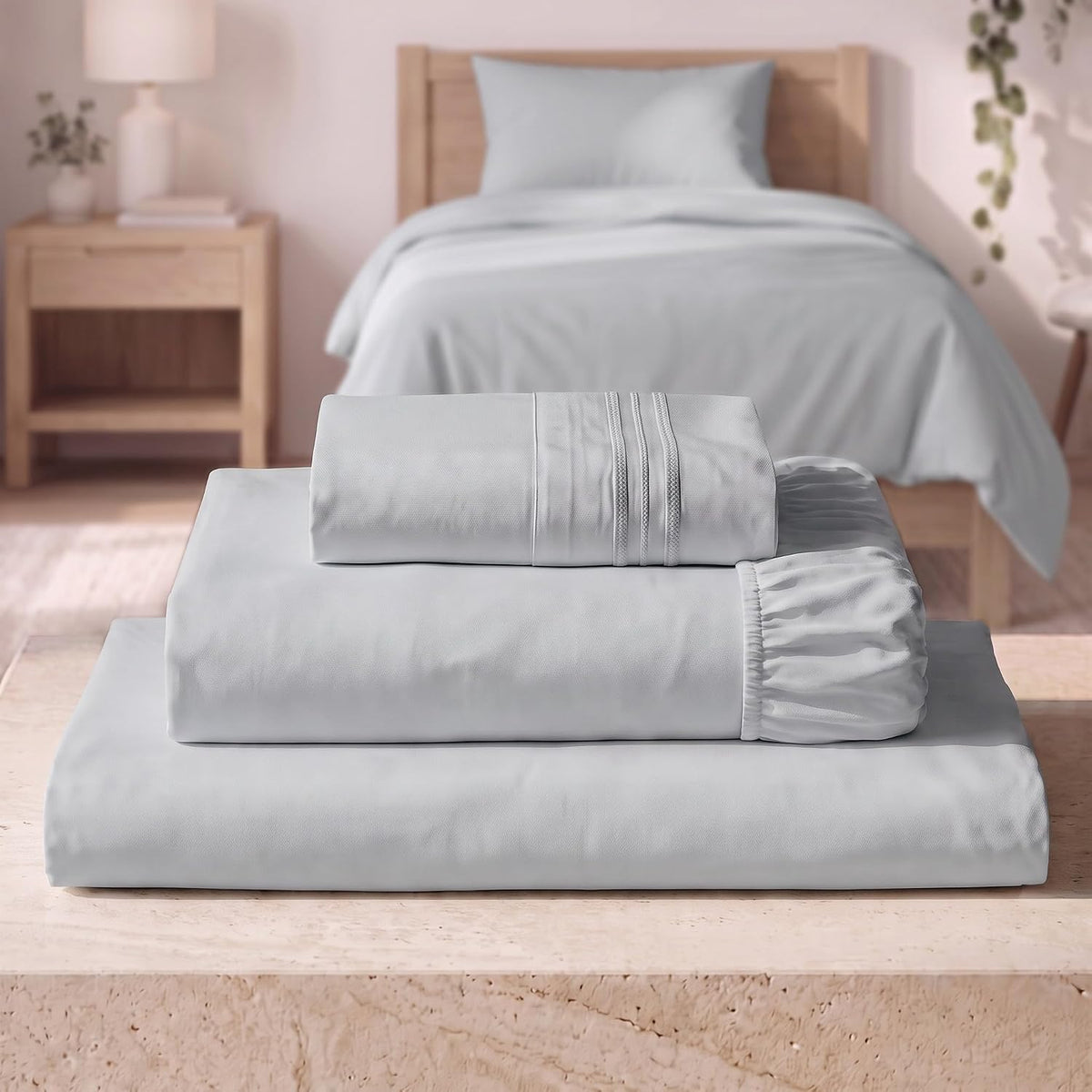 mellanni iconic 3-piece bed sheet set, 16" deep, main product view